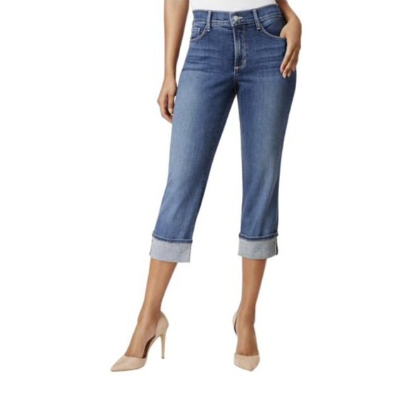 NYDJ Dayla Denim Wide Cuff Capri Jeans, Blue, 2 - Picture 2 of 9